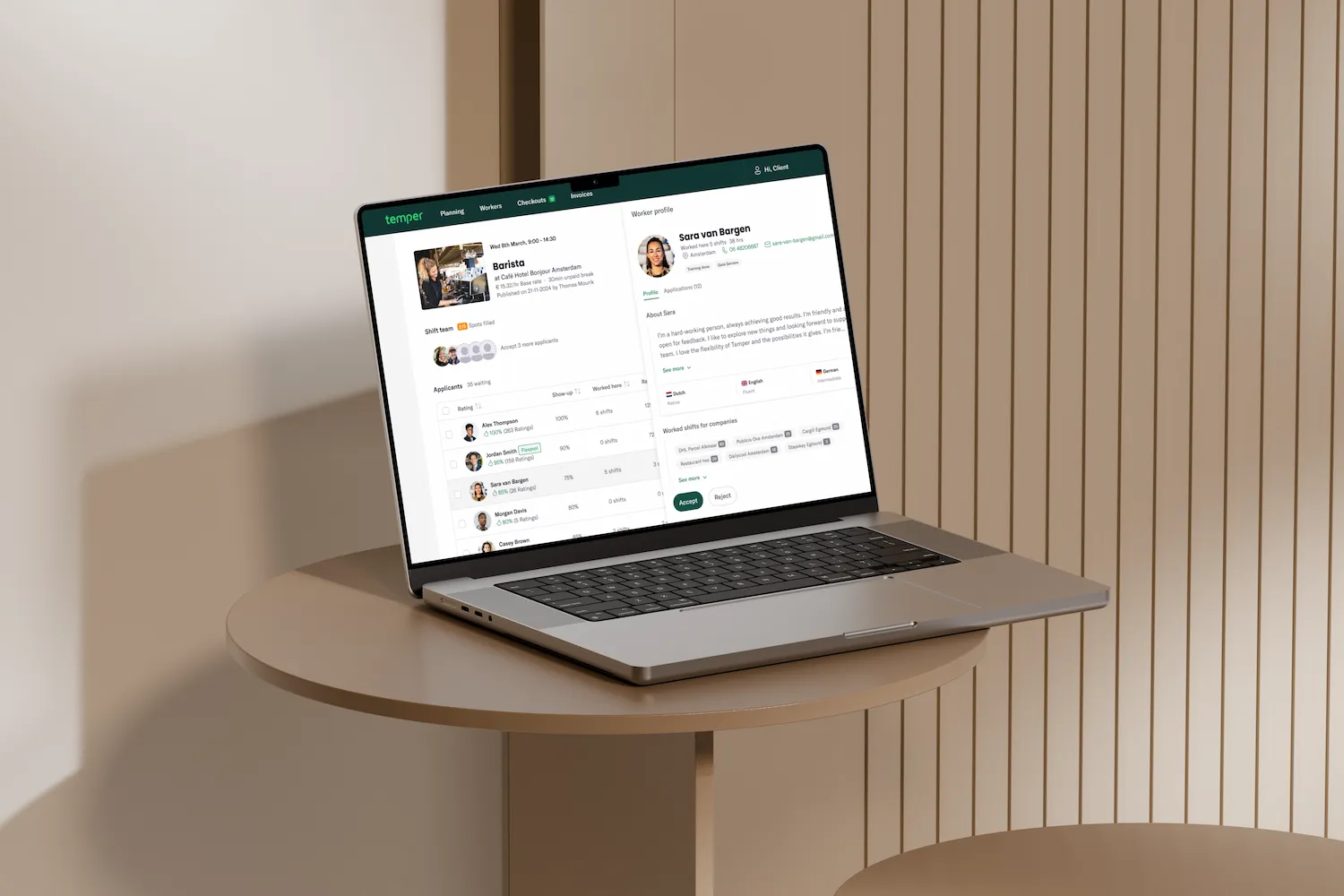 The Temper client platform on a MacBook